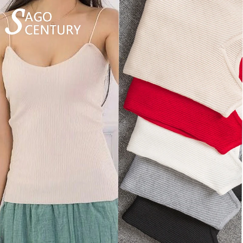 

Summer Women Knitted Sleeveless Ladies Camisole Tank Tops Stretchable Slim Vest V-Neck Simple Camis Plain Strappy Sexy