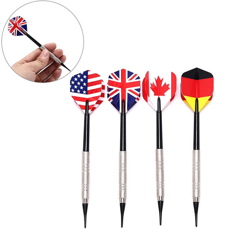 4PCS Dart Brass Soft Tip Bar Darts With Nice National Flags Flights