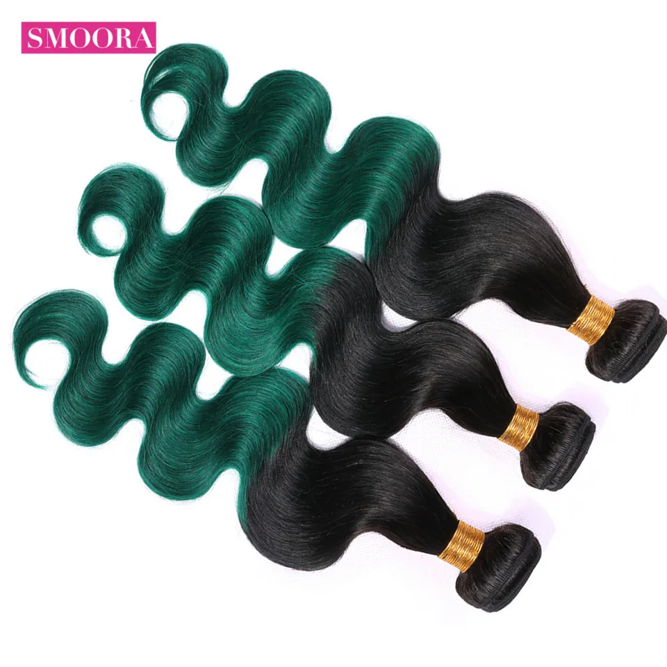 ombre green hair body wave hair 