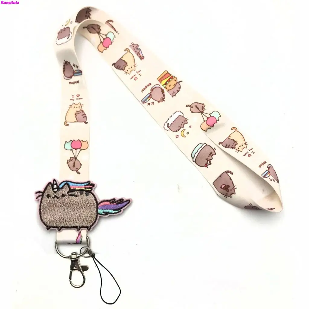 R156 кошка мультфильм брелок для ключей ID бейдж держатель животных телефон шейный