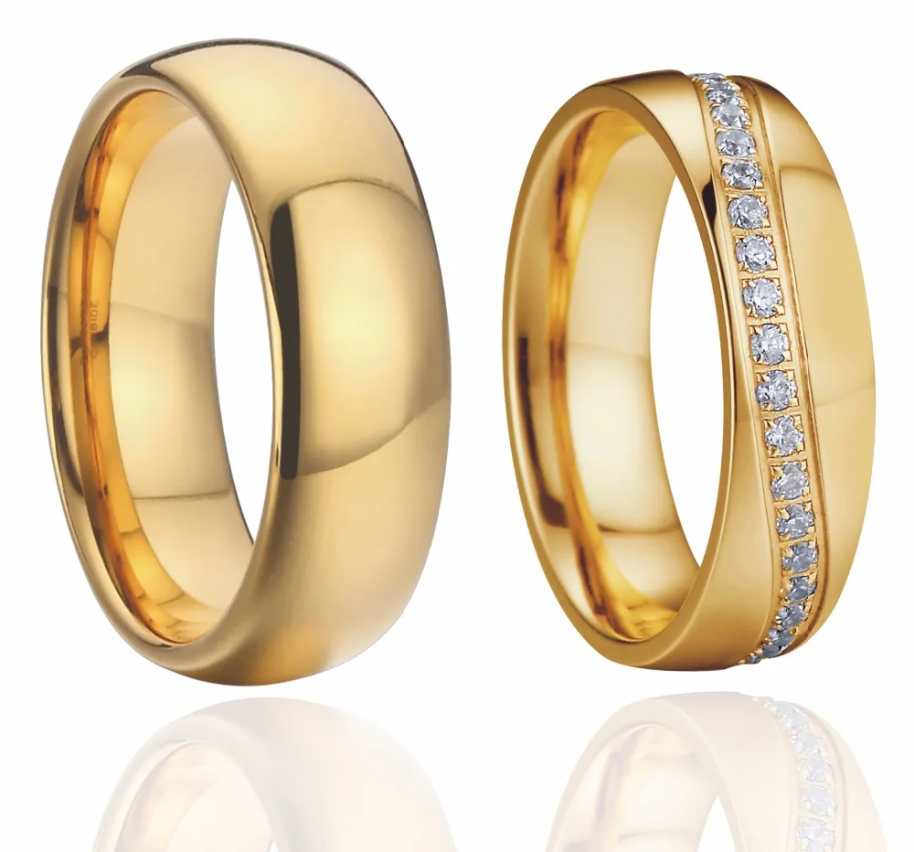Gold Color Alliance Promise Mens Wedding Band Womens Couple Rings pair set aneis Anel de ouro Bague anillos  (1)
