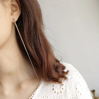 

Women Classic Flat Snake Chain Threader Solid 925 Sterling Silver Dangle Jewelry Long Formal Tassel Earrings Bridesmaid Gift