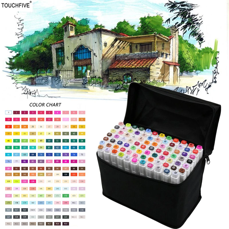

TOUCHFIVE Markers 36/48/72/168 ColorsFor Draw Manga Animation Design 168 Color Dual Headed Alcoholic Oily Based Ink Marker