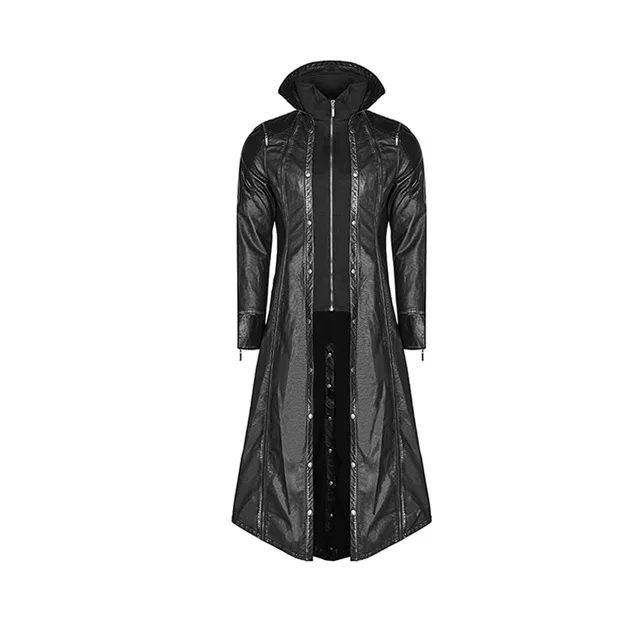 Мужская Готическая панк-рок куртка из искусственной кожи, Длинная кожаная куртка, крутой дизайн, облегающая версия, неэластичная искусственная кожа, пальто, винтажная верхняя одежда