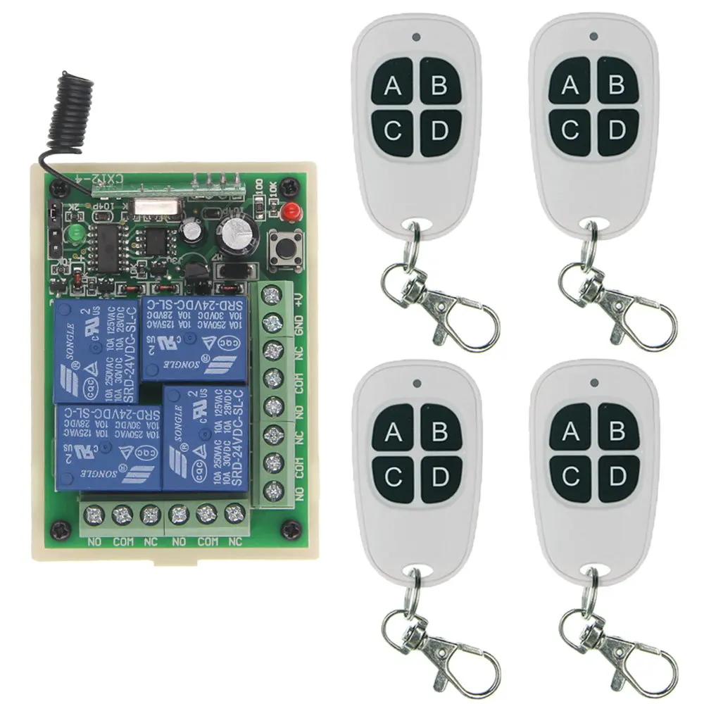 

Wireless Remote Control Switch 315 433 MHz DC 12V 24V Module + 4CH 4 CH Button RF Relay For Light & Door & Pump