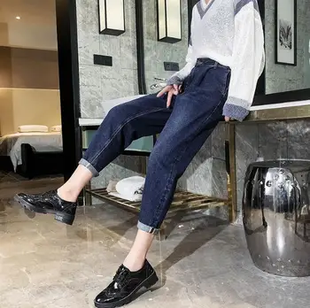 

2019 Spring And Autumn Womens New Denim High Waist Wide Leg Pants Fashion Loose Nine Points Jeans Female Slim Fit Trousers D89