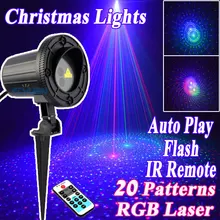 2016 Star Products Outdoor Christmas Laser Projector Lights Showers Decorations For Home 20 Pattern RGB Motion With IR Remote christmas lights outdoor motion laser projector shower for home decorations red green holiday lighting fairy lamp with rf remote