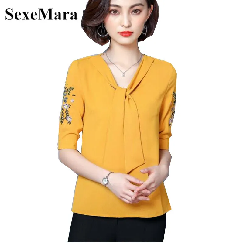 

New Arrival Lady Blouse 2019 Summer Fashion Shirts Floral Embroidered Tops Plus Size Short Sleeve Office Chiffon Blusas Feminin