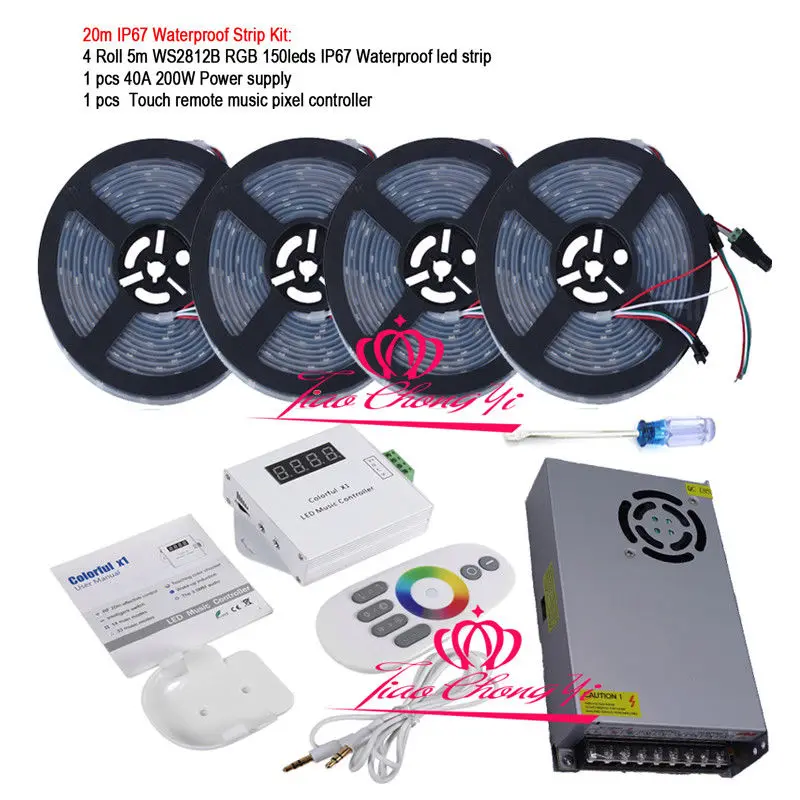 Ip67 plus Música Controlador plus Power 5 v Ws2812b Individualmente Endereçáveis Tira Conduzida Remoto 12 5 v ws2812b individualmente endereçável tira conduzida