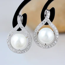 Круглый В виде ракушки жемчуг Для Женщин стерлингов Серебряные серьги Chic платье ювелирные изделия E109