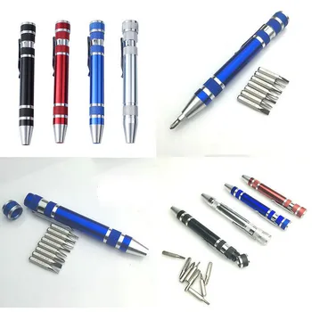 

Dropshipping Portable 8 in 1 Al alloy Pen Screw Driver Multi-Tool Cellphone Glasses Watch Repair Tool Kit Screwdriver Set Bits