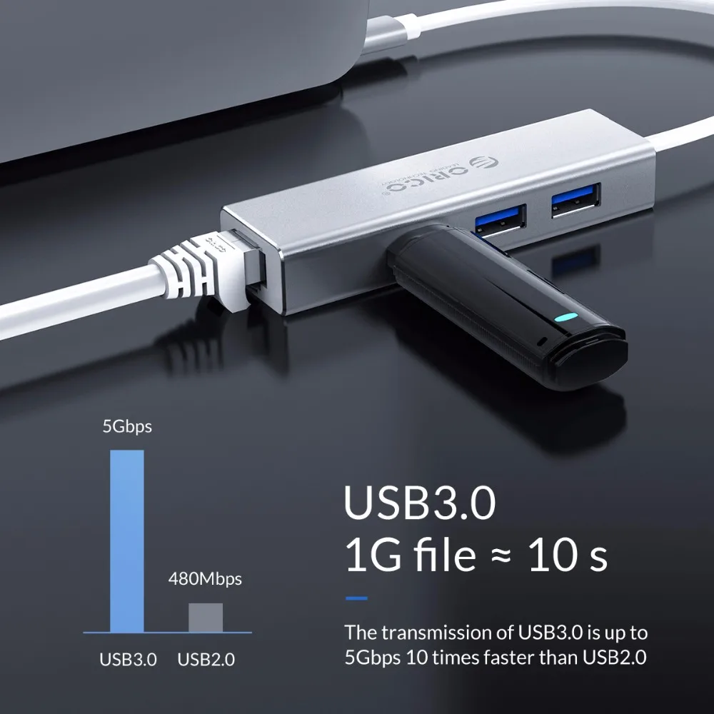 ORICO USB Ethernet Тип C к RJ45 концентратор для ноутбука мобильного телефона Алюминиевый сплав Ethernet адаптер сетевой карты USB Lan