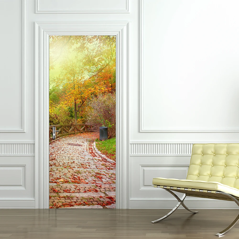 

Waterproof 3D Door Stick Autumn Leaf Stone Road Self Adhesive Home Decorative PVC Mural Art Film Poster Living Room Bathroom
