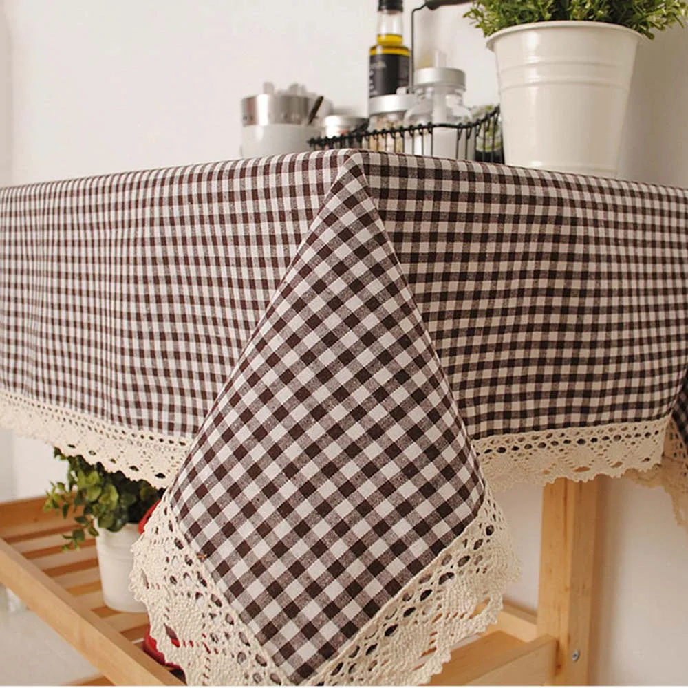 High Quality Brown Pink Plaid Tablecloth Decorative Elegant Linen Table