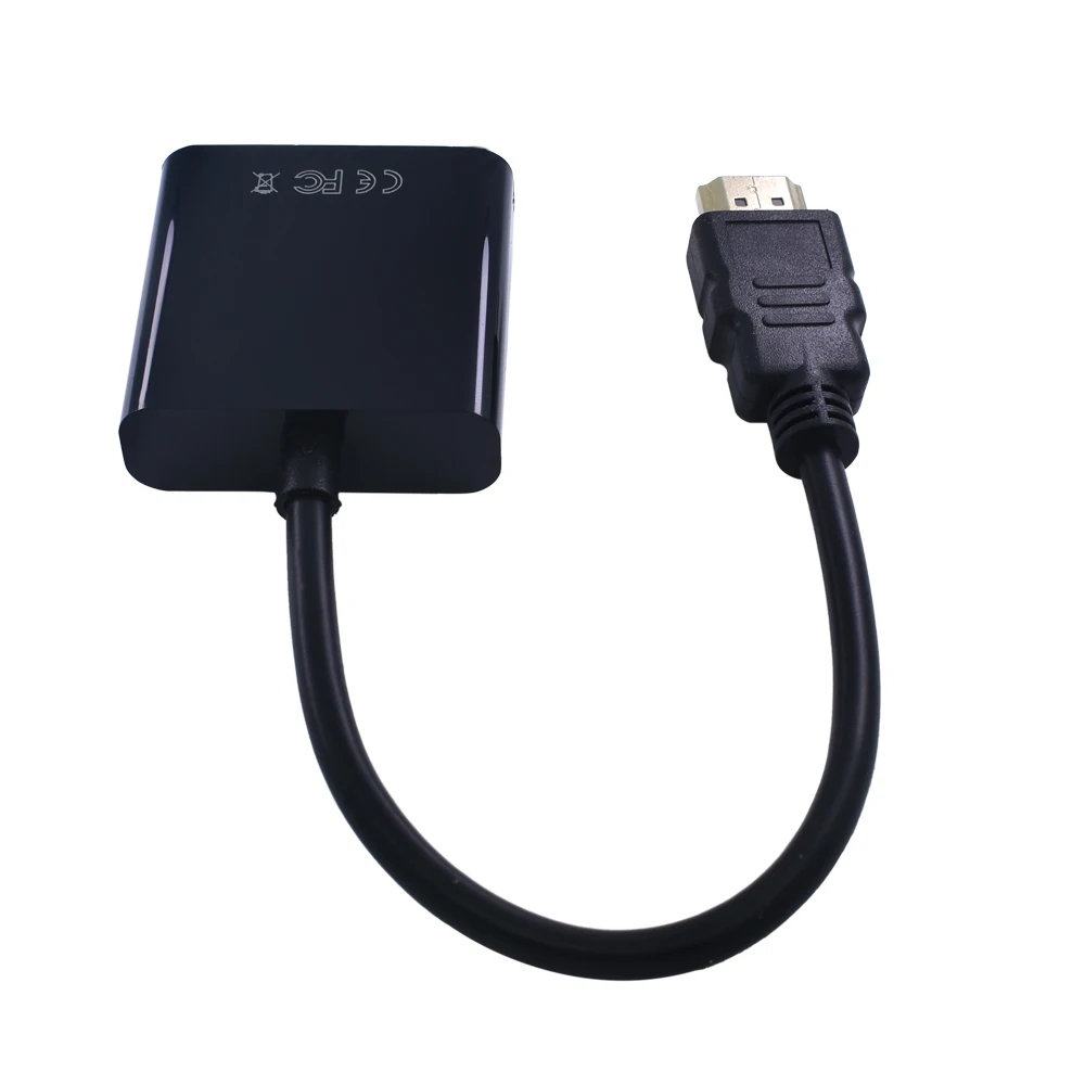 TISHRIC HDMI в VGA адаптер HDMI кабель 1080P цифро-аналоговый аудио конвертер мужской в женский для ПК ноутбук ТВ коробка проектор - Цвет: TSR022-Black