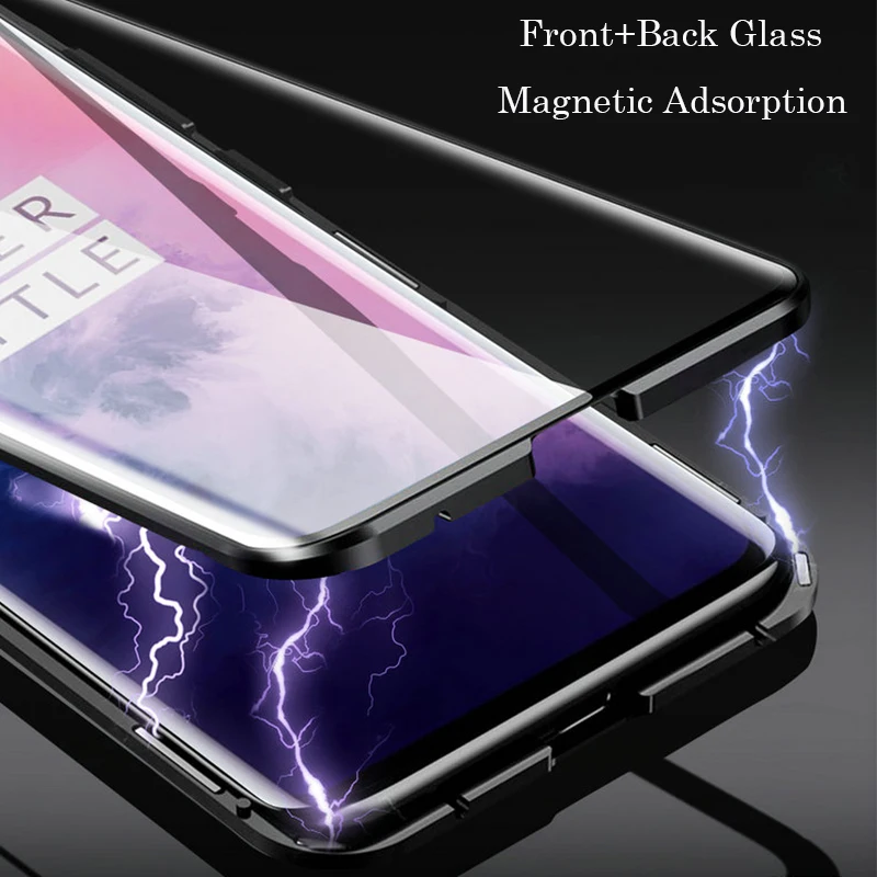 360 Полный Магнитный чехол для телефона для Oneplus 7 7 Pro Coque алюминиевая металлическая рамка чехол бампер двухсторонний стеклянный чехол для Oneplus 6