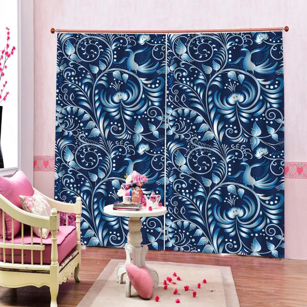 Синий штора с цветами офисная Спальня 3D занавеска для окна Роскошная гостиная комнаты; декор Cortina затемненная занавеска