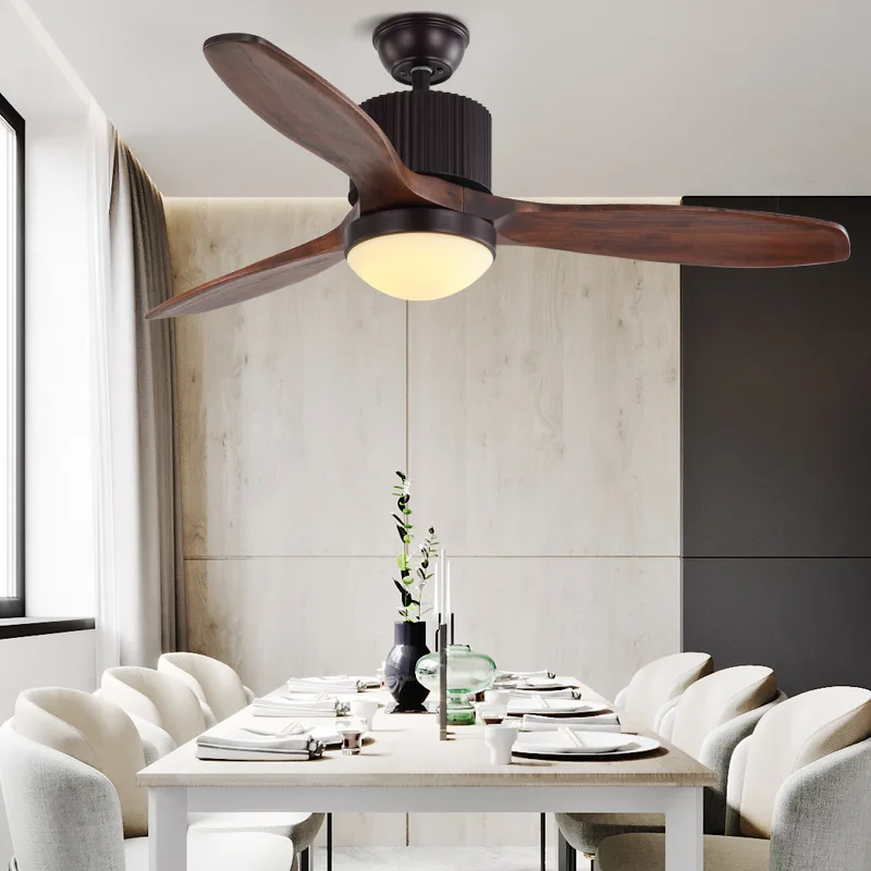 

LED Ceiling Fan Light Restaurant Solid Wood Ceiling Fan Light Decorative Fan Simple Ceiling Fan with Light