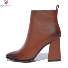 Оригинальное предназначение; женские ботильоны; пикантные ботинки с острым носком на квадратном каблуке; Красивая Женская обувь; цвет черный, коричневый; американские размеры 4-10,5