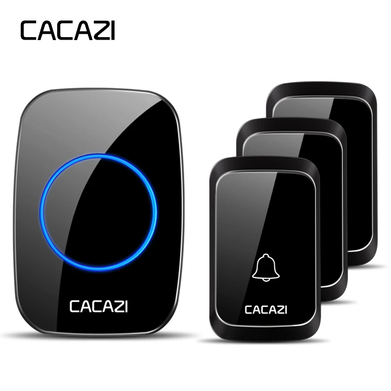 

CACAZI Wireless Waterproof Doorbell DC battery-operated 3 Button x 1 Receiver 36 chimes 300M Remote Cordless Smart Doorbell