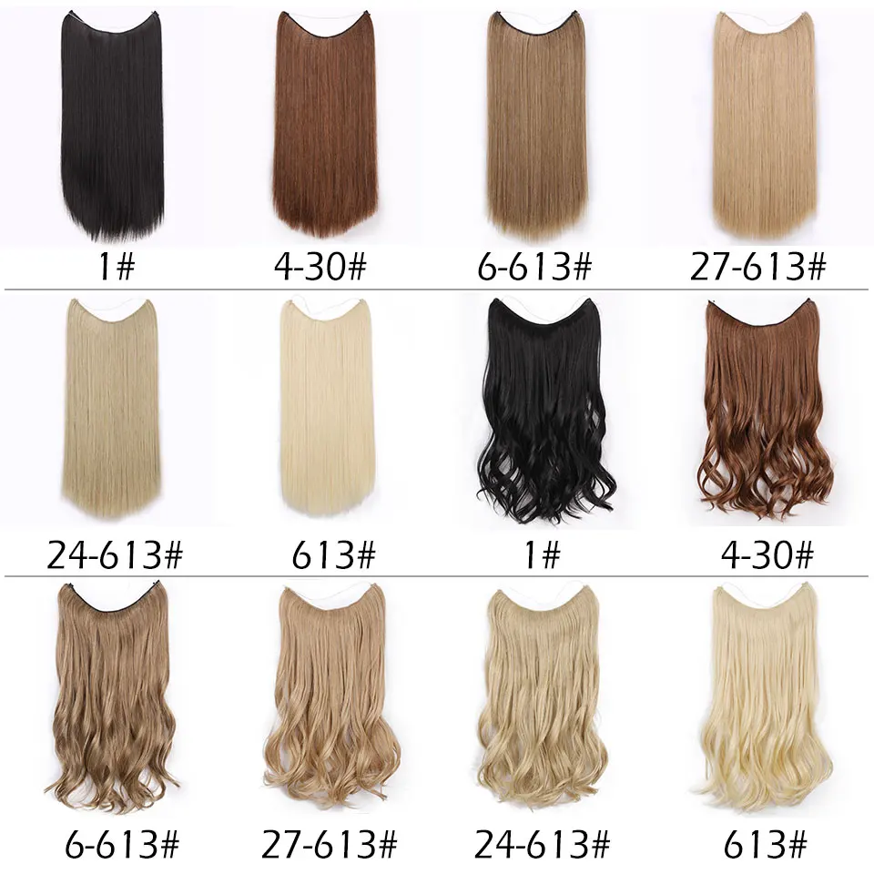AISI BEAUTY Natural No Clips in Hair Extensions Long Synthetic Fish Line Straight Hair Extensions Secret Invisible Hairpieces