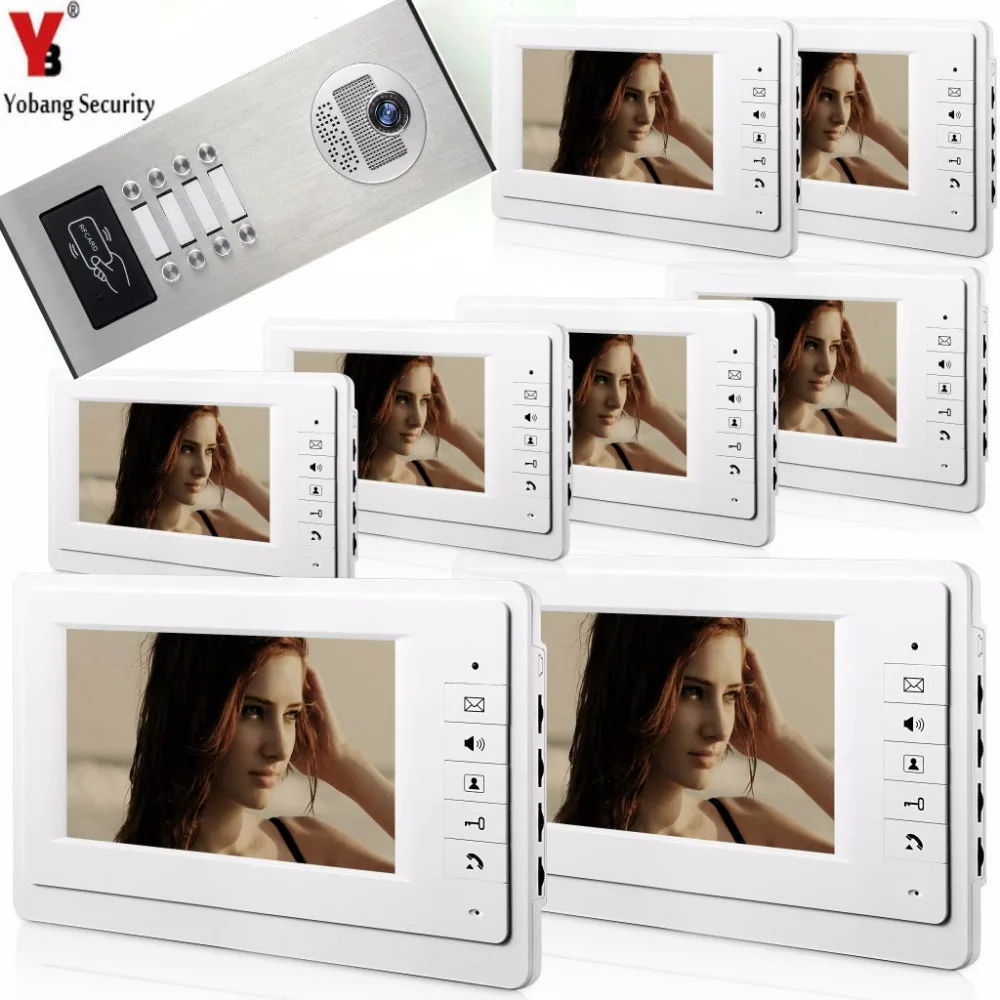 

YobangSecurity Home Security Video Door Phone System 7"Inch Video Doorbell Door Intercom RFID Access Control 1 Camera 8 Monitor