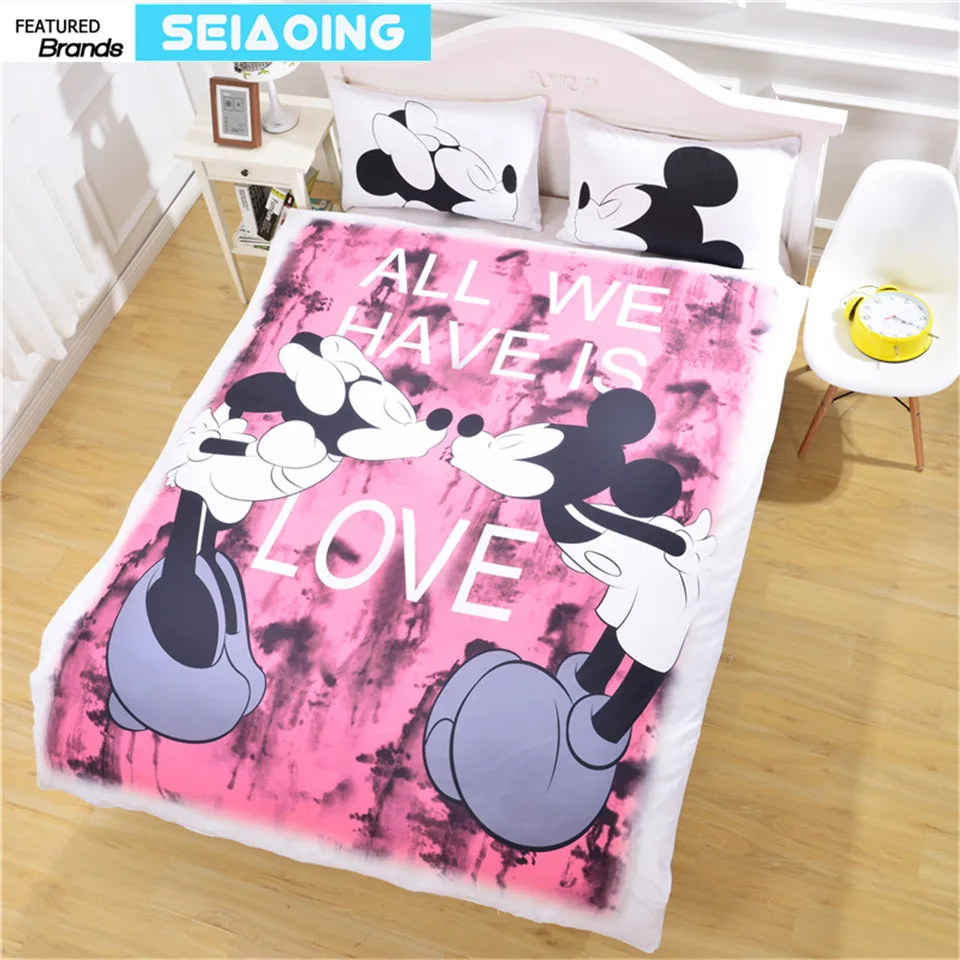 

pink Mickey minnie mouse bedding sets 3pc cartoon comforter covers kid twin full queen king size 3d bed linens decor girl gifts