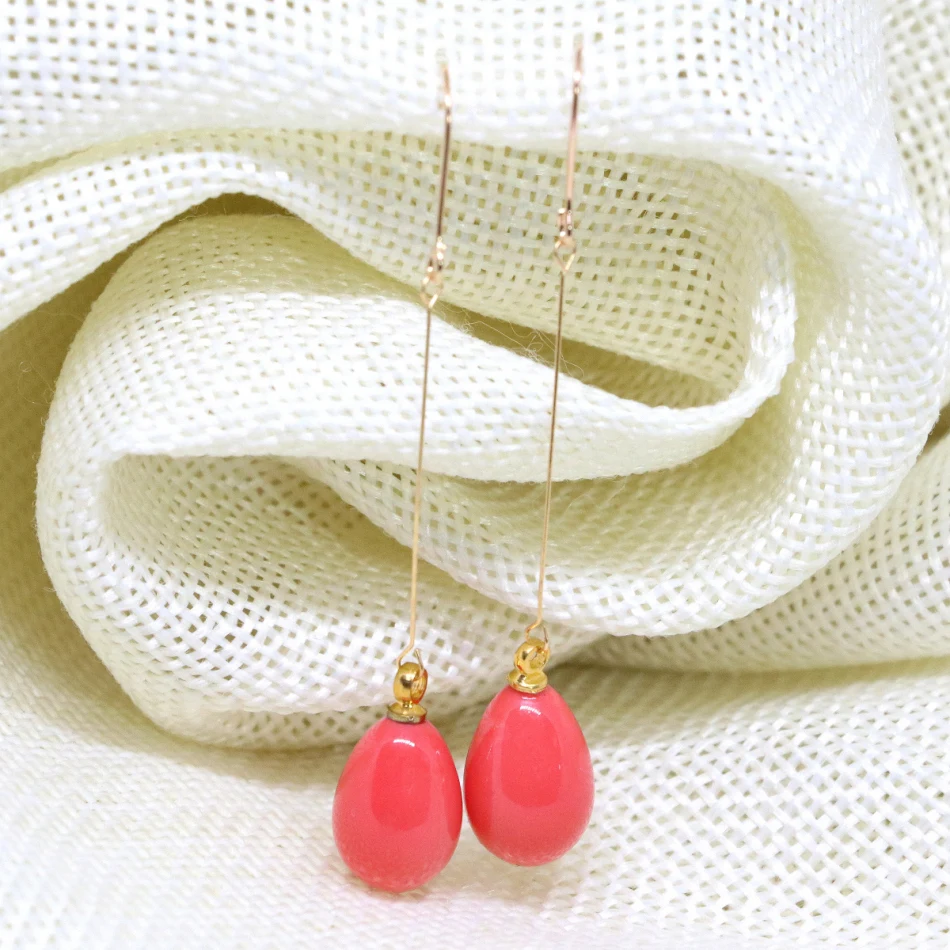 

High quality reddish orange baking paint glass long earrings wholesale retail free shipping 9*13mm dangle eardrop earbob B1804