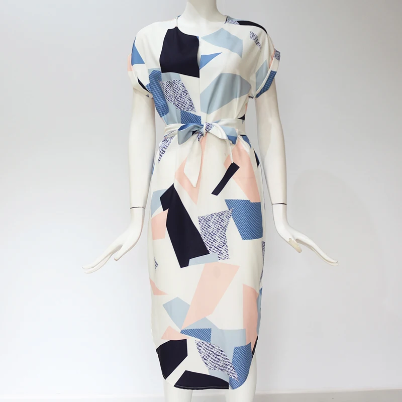Летнее платье женское бохо стиль геометрический принт элегантные пляжные платья с поясом плюс размер