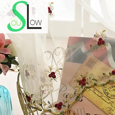 

Slow Soul White Red Rose Curtain Korean Embroidered Pastoral Curtains Tulle For Living Room Kitchen Bedroom Sheer Baby Cortina