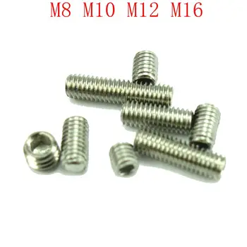 

304 Stainless Steel M8 M10 M12 M16 Metric Thread Grub Screws Flat Point Hexagon Socket Set Screws