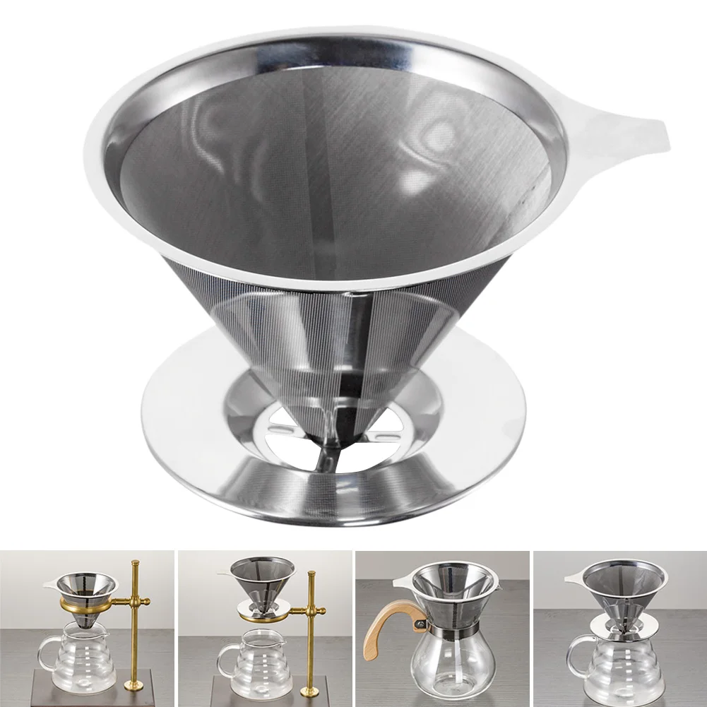 

Hot Reusable Stainless Steel Pour Over Coffee Filter Cone Dripper with Cup Stand LSK99