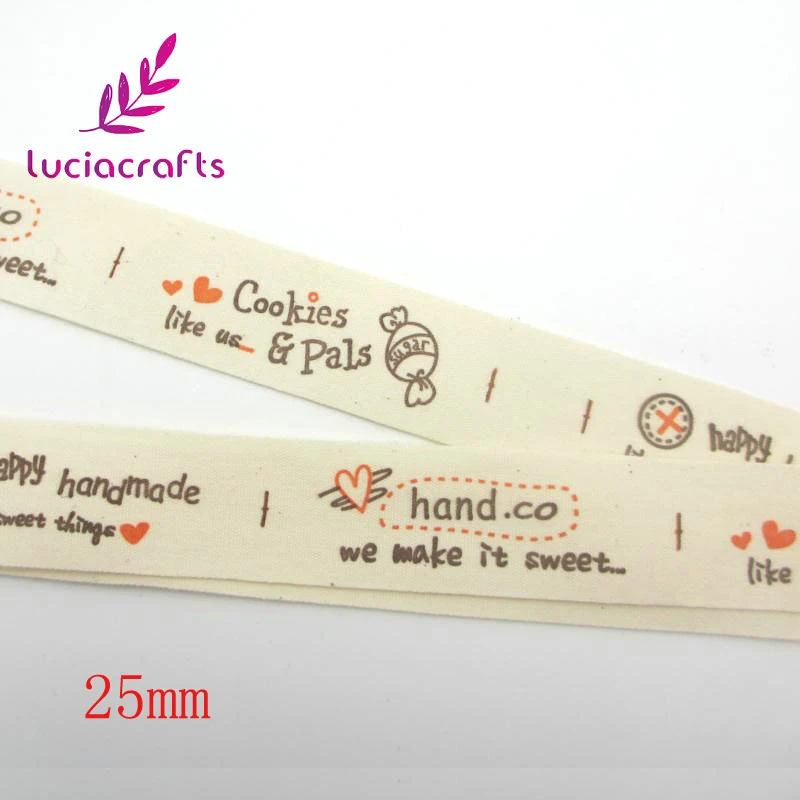 Lucia crafts 5y мульти опция "Hand made" дизайн печатных хлопчатобумажная лента DIY Швейные и упаковочные аксессуары Q0402