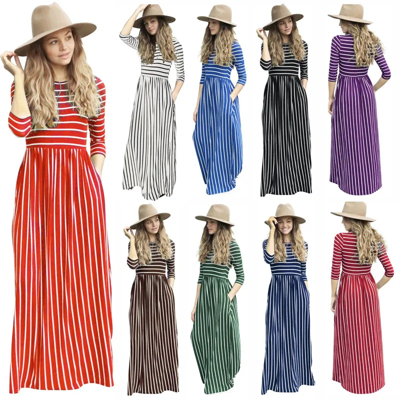 

Casual Maxi Dress Women Autumn Sexy Plus Size Vestidos Harajuku Long Striped Clothes Robe Femme Vestido De Festa Women Dresses
