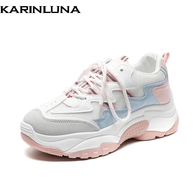 

Karinluna Chic Style Fashion women's Casual Shoes Air Mesh Flats Leisure Soft Light Mixed Color Chunky Sneakers Shoes Woman