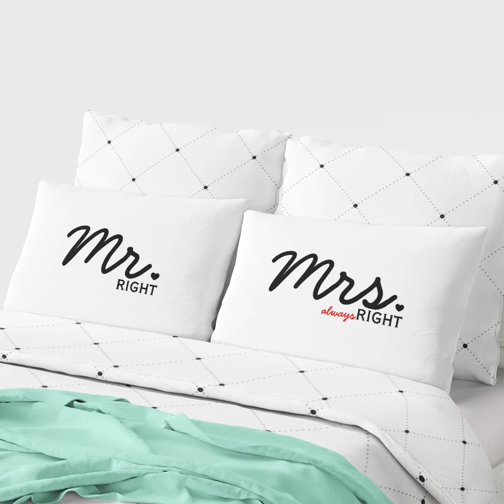 Mr. Right & Mrs. Always Right" Pillow Case Set,Funny Pillow Covers 20*