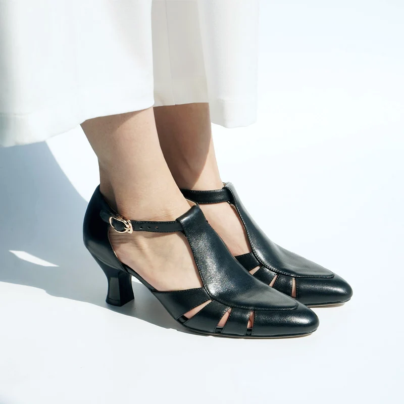 

vintage pumps women leather shoes high-hell shoes 65mm pointed toe shoes rome sandals black