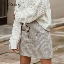 Sollinarry Houndstooth Women Straight Skirts High Waist Winter Buttons Chic Mini Skirt Female Casual Streetwear Short Skirts