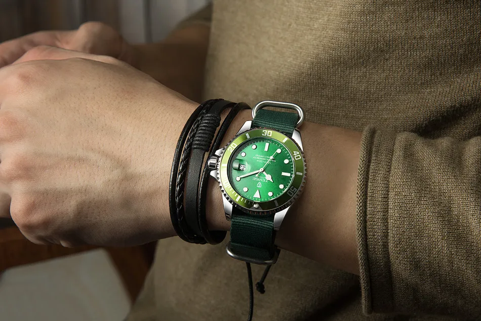 TEVISE Green Watch Men Automatic Mechanical Anti-Scratch Rotatable Outer Ring Waterproof Luminous Mens Watches Top Brand Luxury most accurate mechanical watch