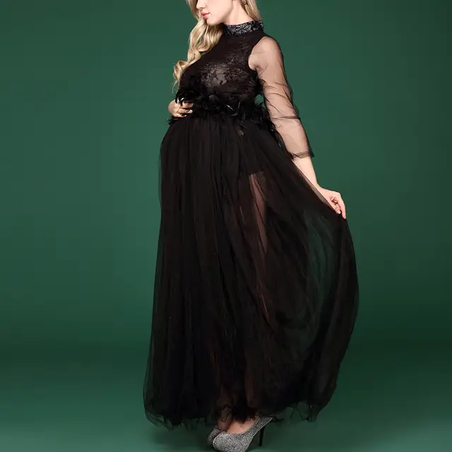 Online Shop Pregnant Women Photoshoot Black Lace Long Dress Clothes
