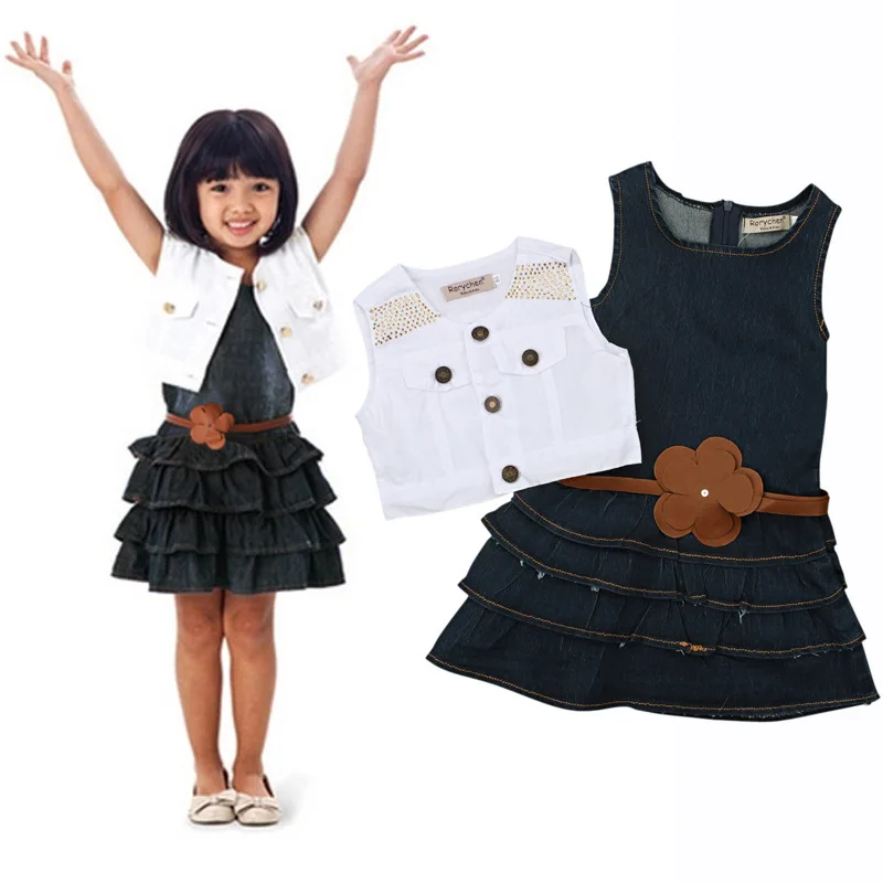 

Children's European and American Summer Girl Denim Jacket Skirt Summer Short Sleeve Skirt Suit kids clothes