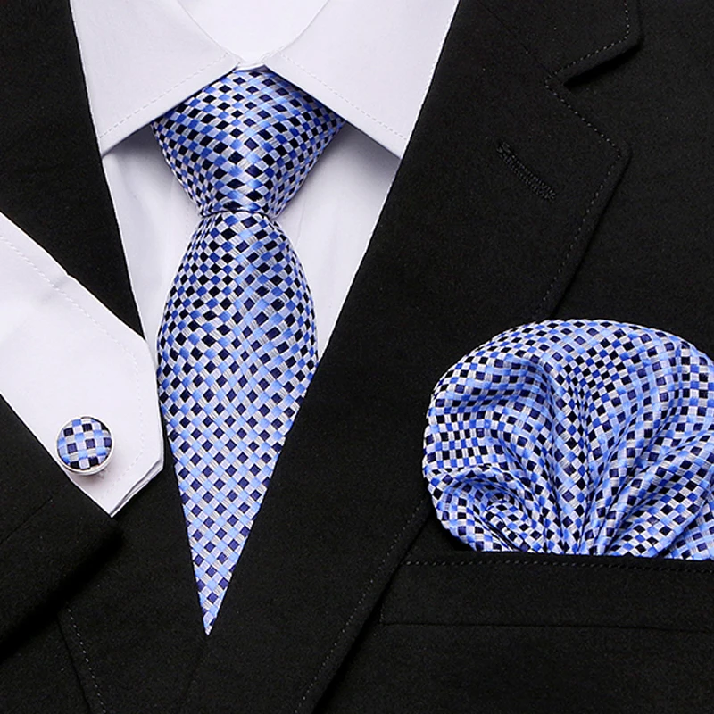 

Men`s Tie blue Novelty 100% Silk Tie Gravata Hanky Cufflink Set For Men Formal Wedding Party Groom Business