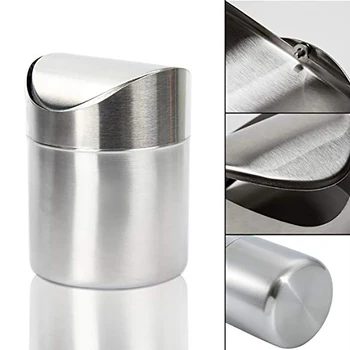 

Fashion Stainless Steel Mini Trash Can With Practical Swing Lid Worktop Waste Rubbish Three Colors For Office Table Car Room