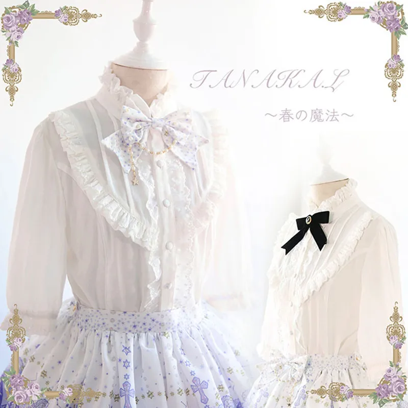 

New Arrival Women Shirt White Three Quarter Sleeve Shirt Blusas Victorian Style Vintage Lolita Blouses for Women