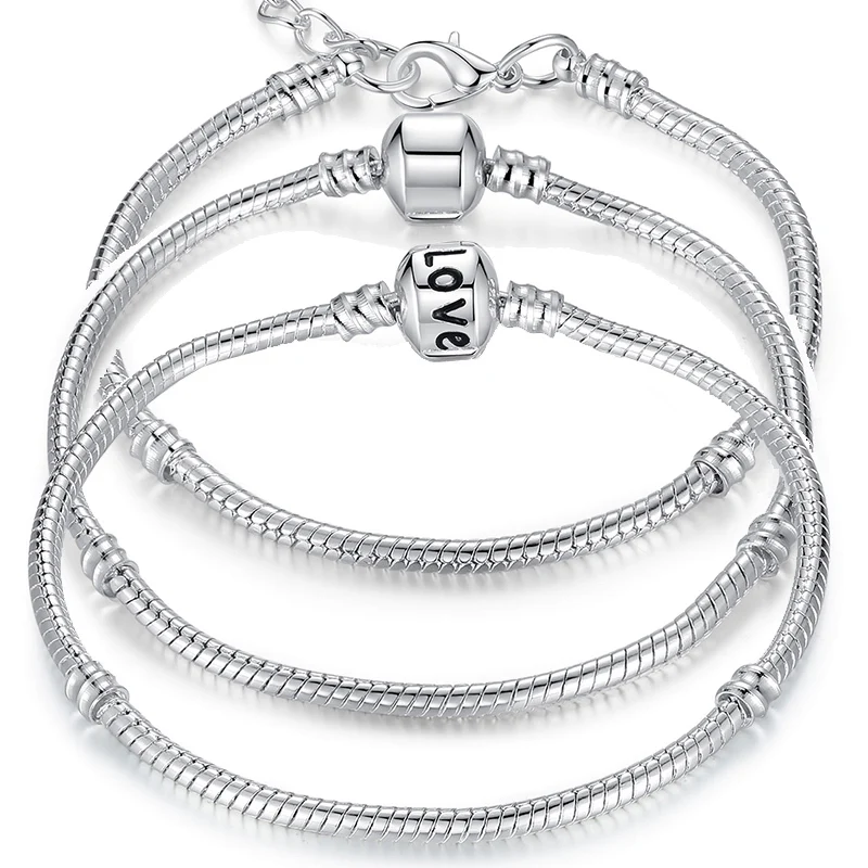 BAMOER 5 Style Silver Color LOVE Snake Chain Bracelet & Bangle 16CM-21CM Pulseras Lobster PA1104