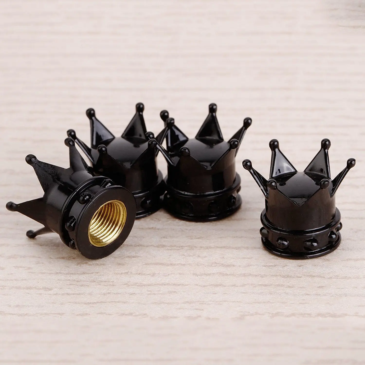 4 crown tire air valve caps black bicycle motorcycle car wheel