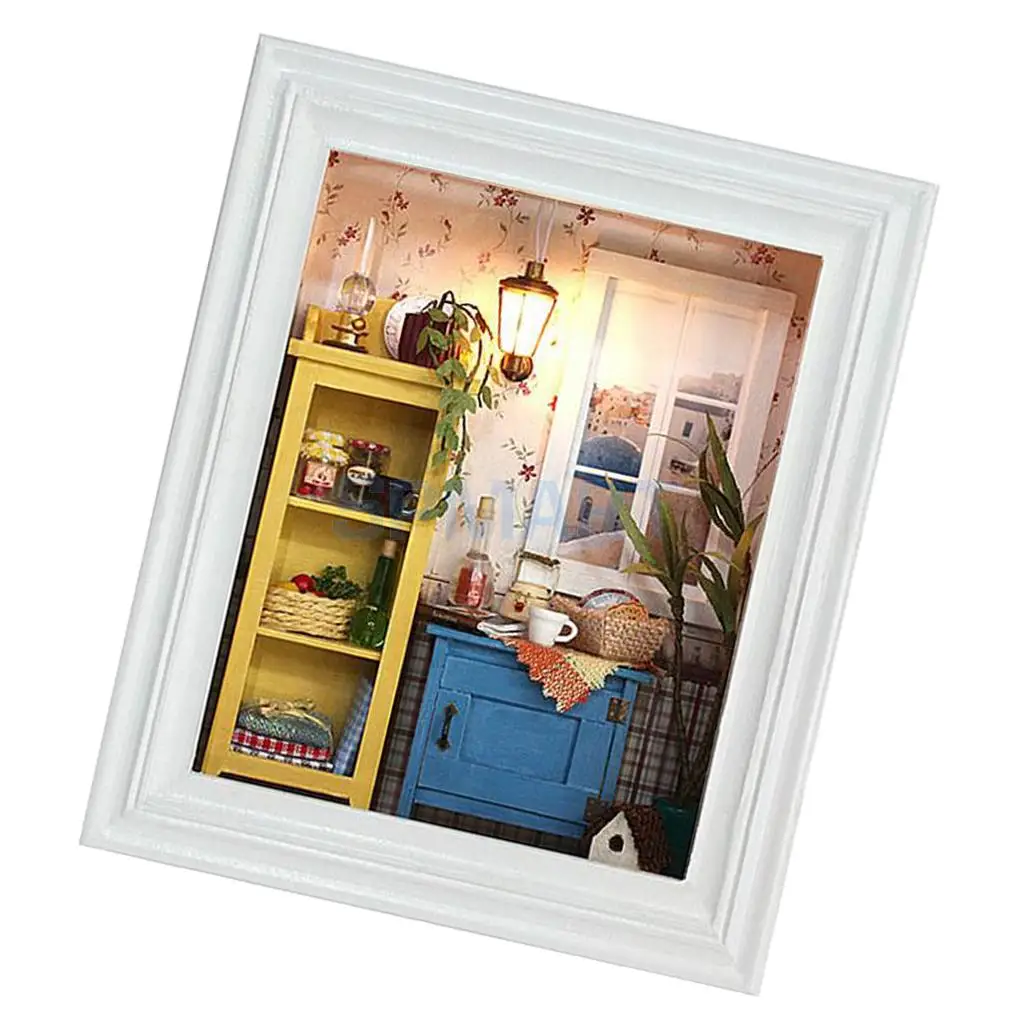 DIY Mini Photo Framed Dollhouse Miniature Furniture LED Light Project Set Kids Toy Gift - Warm Dawn