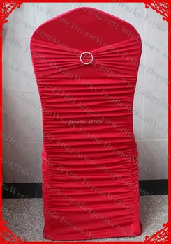 

NO.14 Dark Red Ruffled Lycra/Spandex Chair Covers With Lycra Band And One Row Diamond Buckle&Pin For Wedding Banquet Decoration