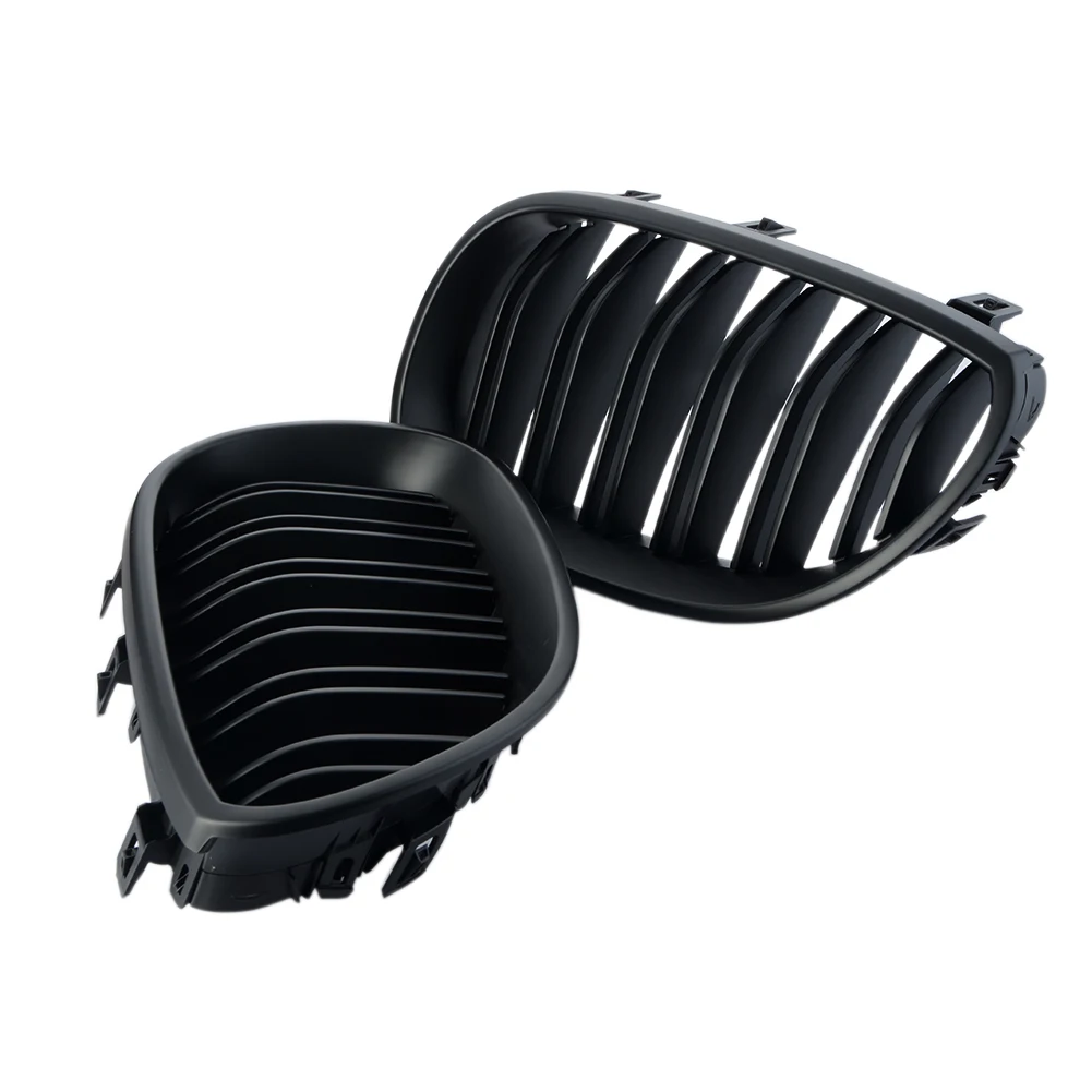 

1Pair Car Style Gloss Black Dual Fin Front Kidney Grills Grille For BMW 5 Series E60 E61 4 door 2003 2004 2005 2006 2007D15