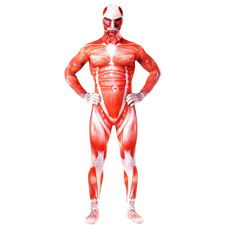 

2018 Attack Giant Cosplay Zentai Tights Printed Unisex Lycra Cagiplay Full Bodysuit Body Gold Catsuit Bodysuit Halloween Costume